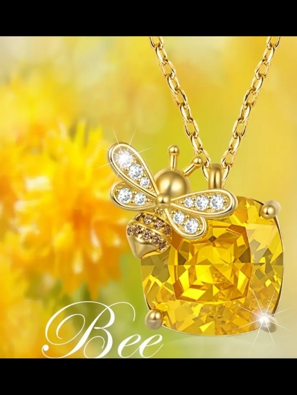 Bee Pendant Necklace with Yellow Crystal
